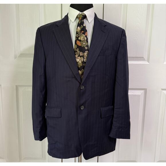 Ralph Lauren RRL Men's Navy Wool Cashmere Pinstriped Blazer Jacket Size 42R - Picture 1 of 10